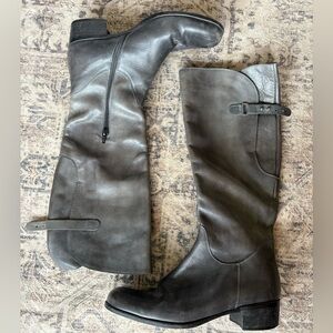 Gray Leather Knee-High Boots